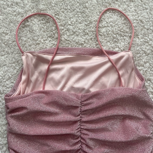 SHEIN Pink Petite Backless Ruched Glitter Bodycon Dress Size Small - Picture 8 of 10